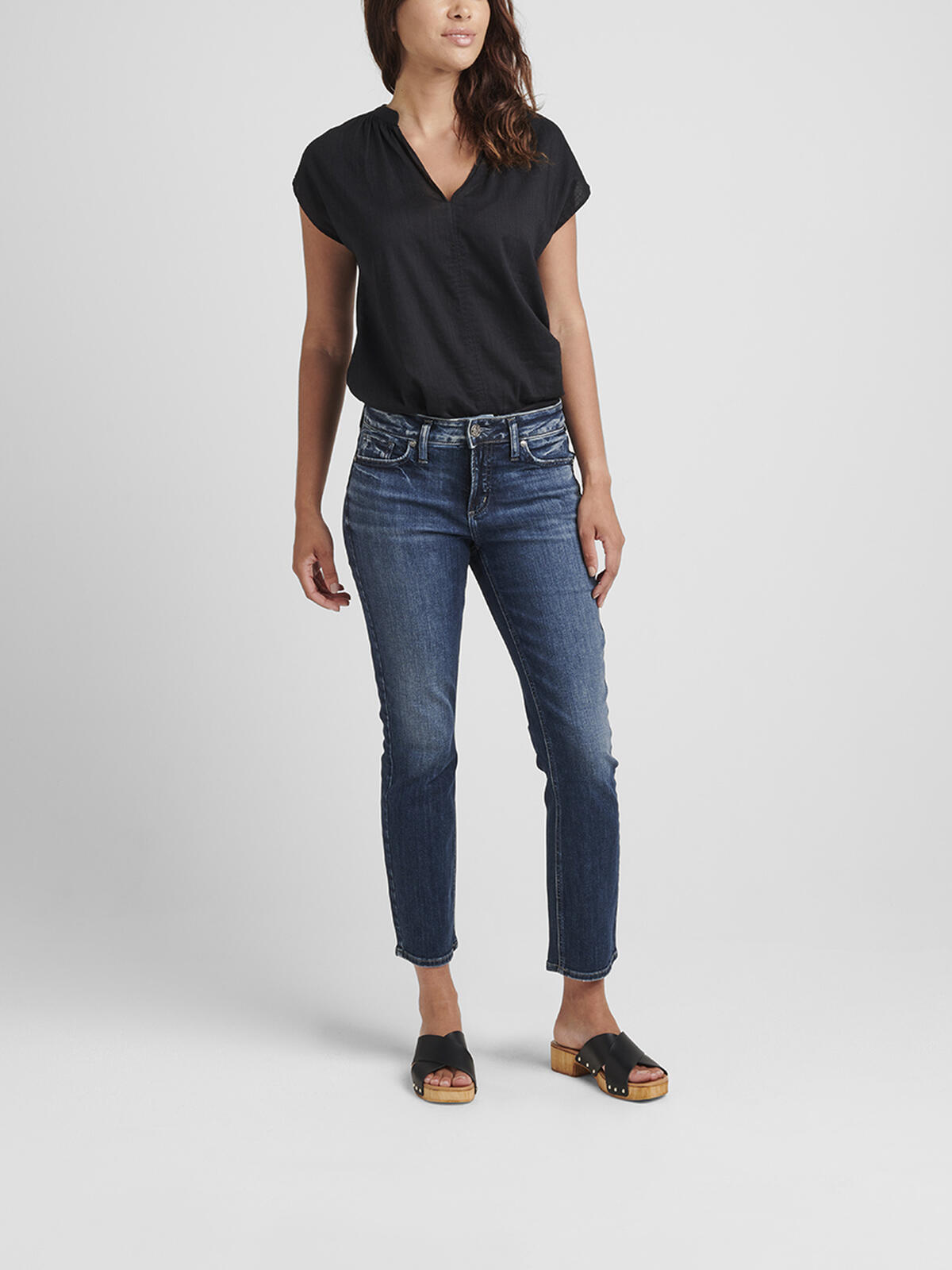 Elyse Mid Rise Straight Crop Jeans image number 0