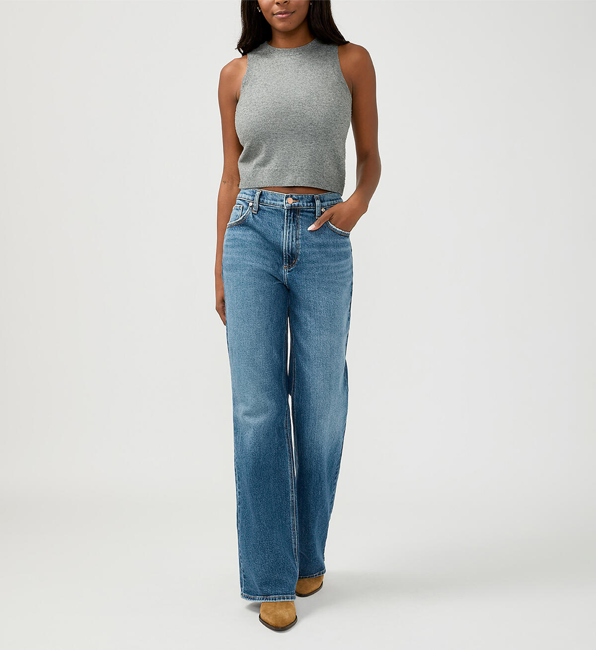 Baggy Mid Rise Bootcut Jeans, , hi-res image number 0