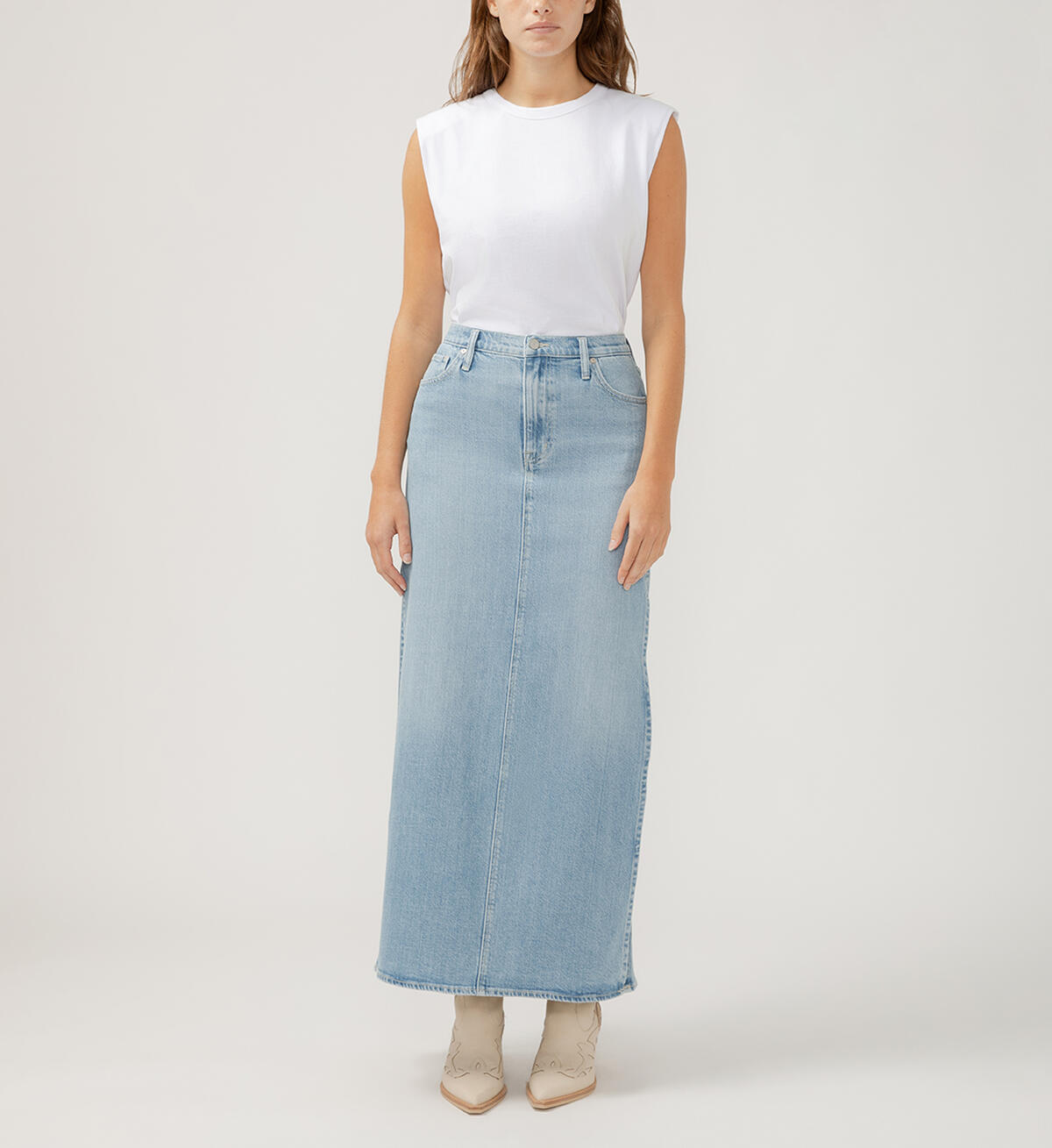 Side Slit Denim Maxi Skirt, , hi-res image number 0