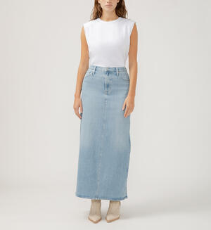 Side Slit Denim Maxi Skirt
