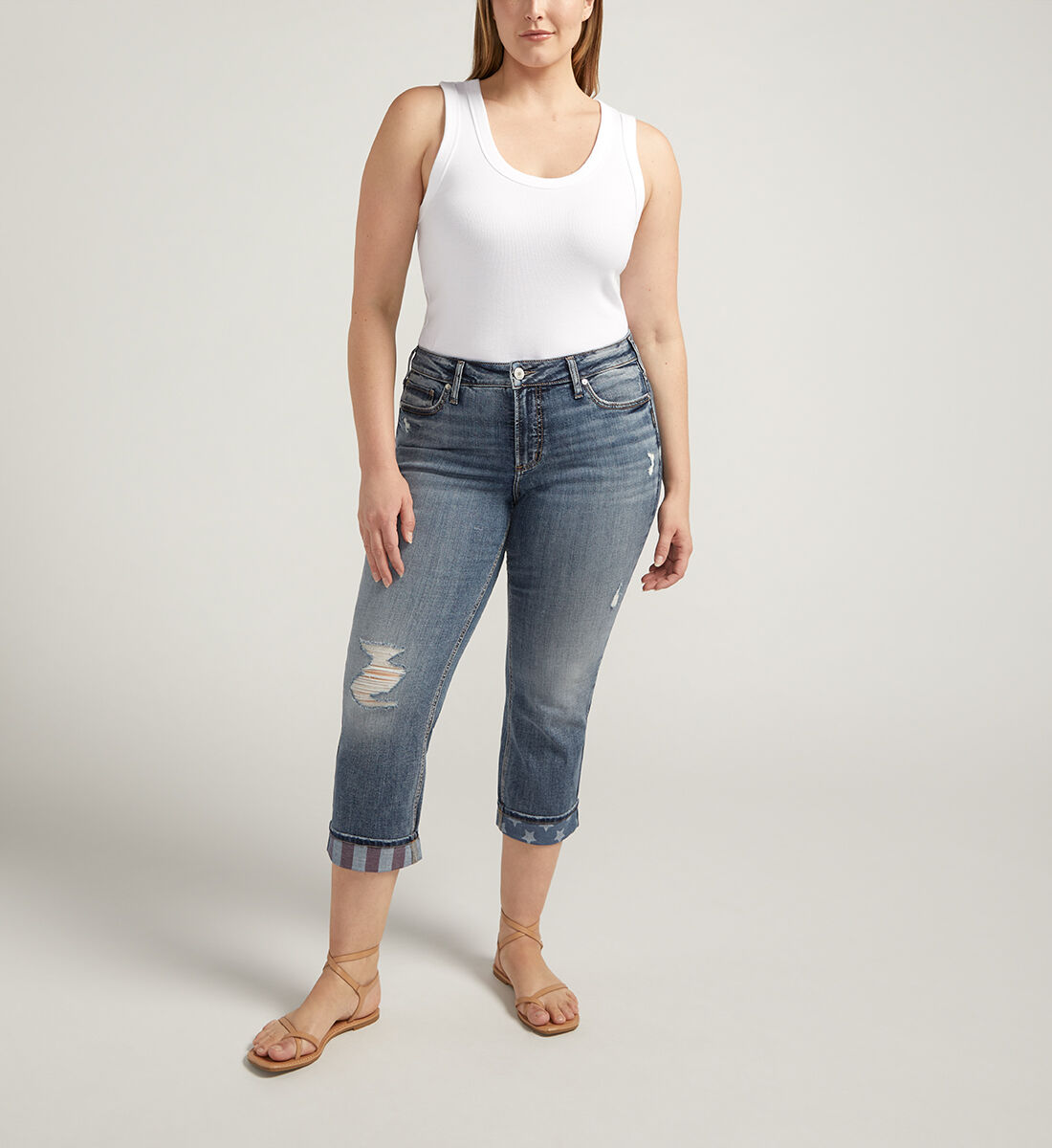 Plus size blue jean capris on sale