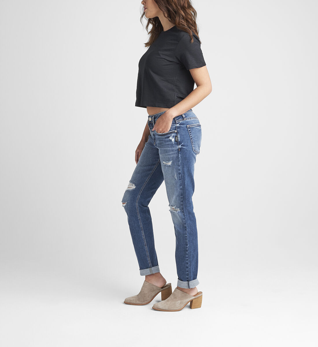 Buy Boyfriend Mid Rise Slim Leg Jeans for CAD 88.00 Silver Jeans