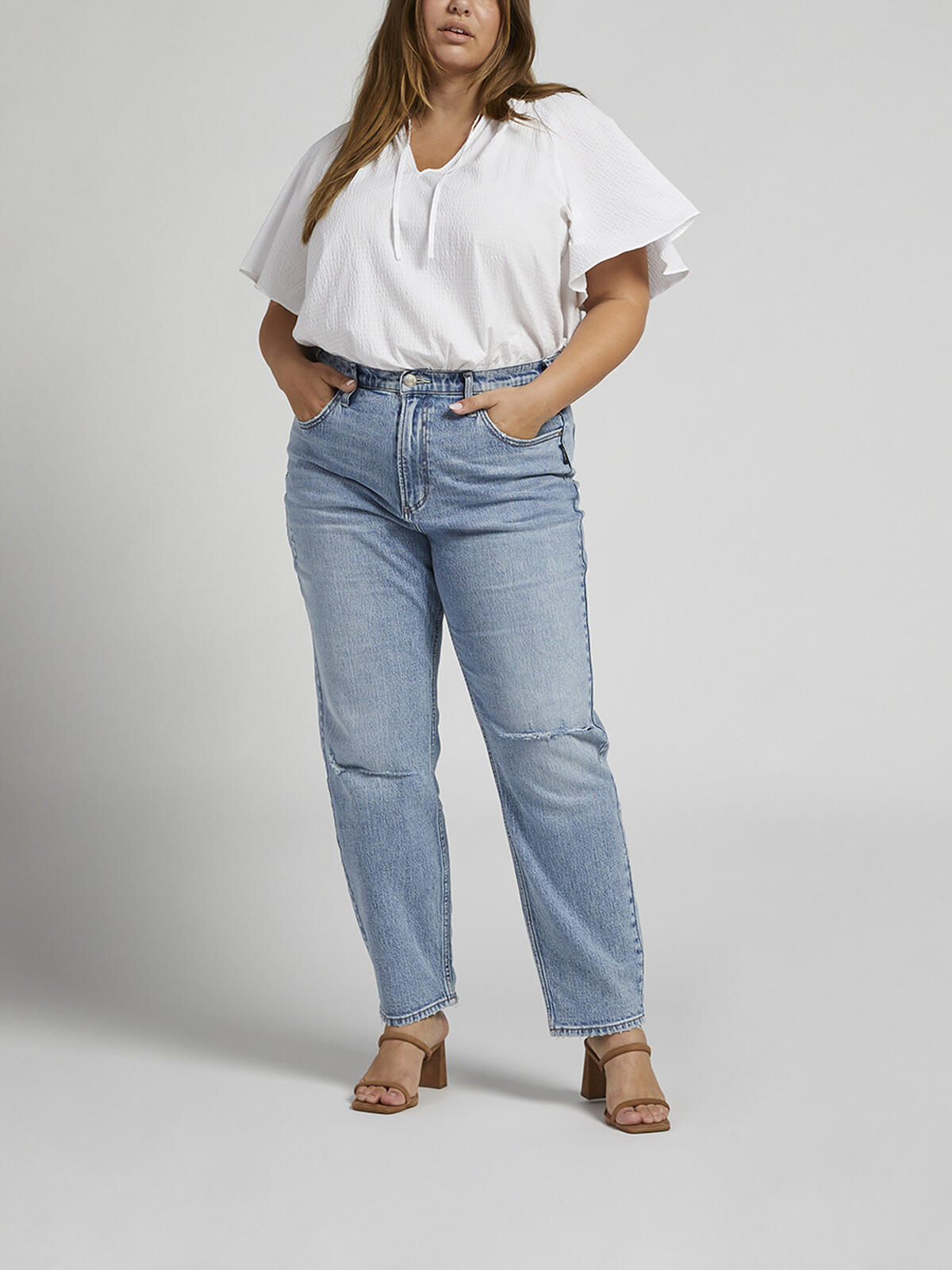 Highly Desirable High Rise Slim Straight Leg Jeans Plus Size image number 0
