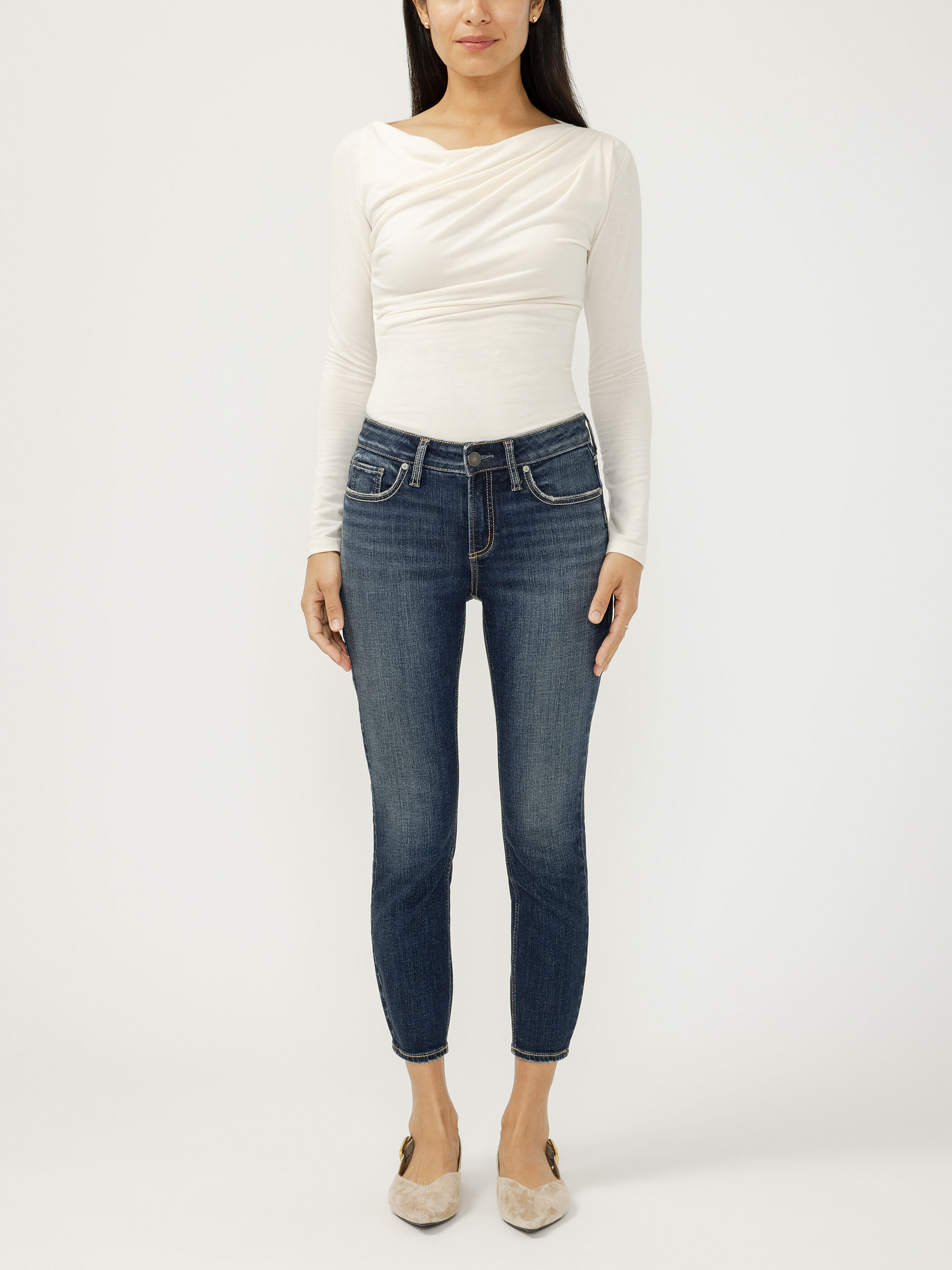 Women's Elyse Mid Rise Skinny Crop Jeans (Bonnie) Size 32 by Silver Jeans