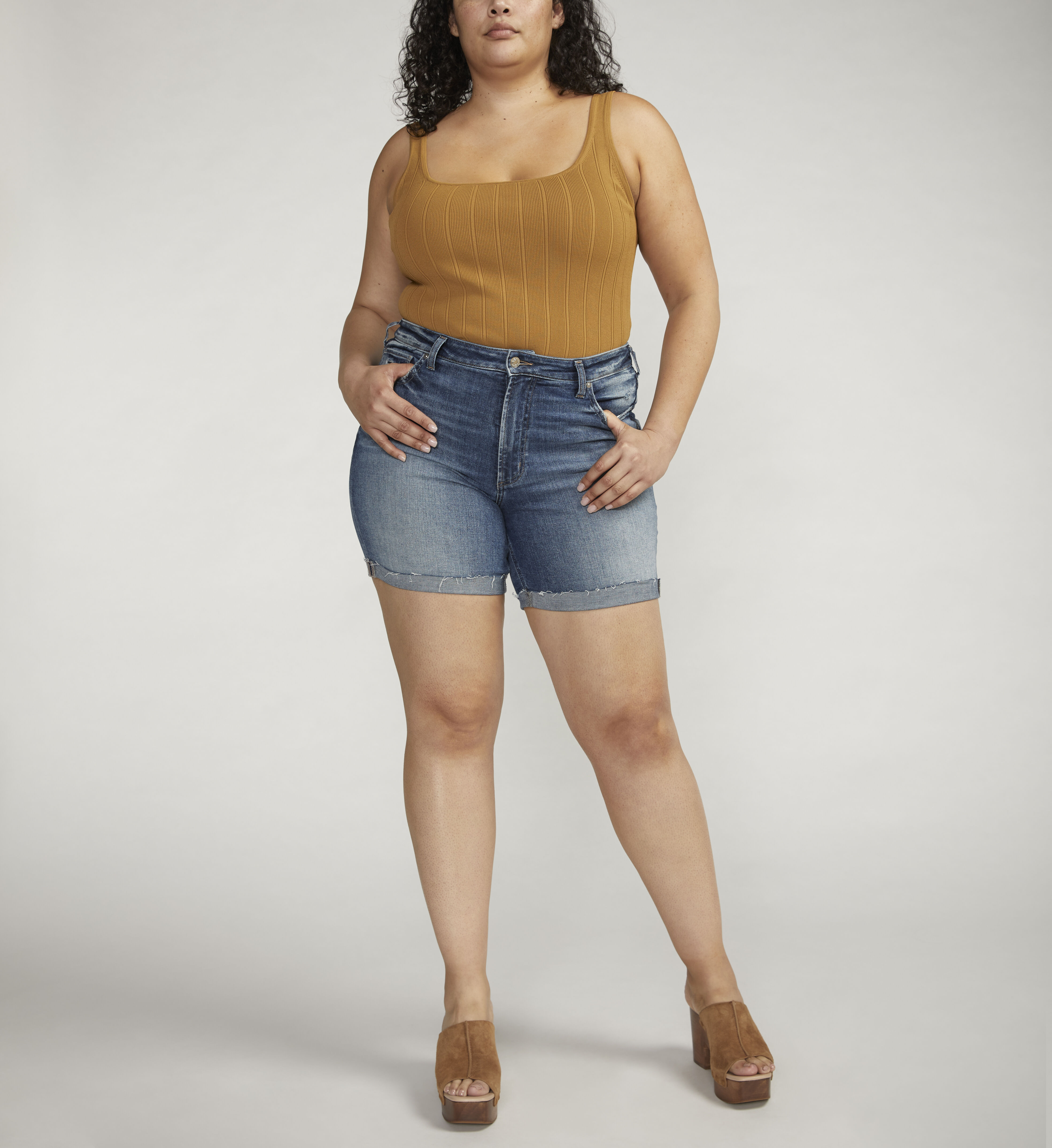 Plus size knee length denim clearance shorts