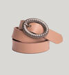 Women's Genuine Leather Belt with Textured Oval Buckle, Pink, hi-res image number 0