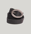 Womens Genuine Leather Belt With Textured Oval Buckle, , hi-res image number 0