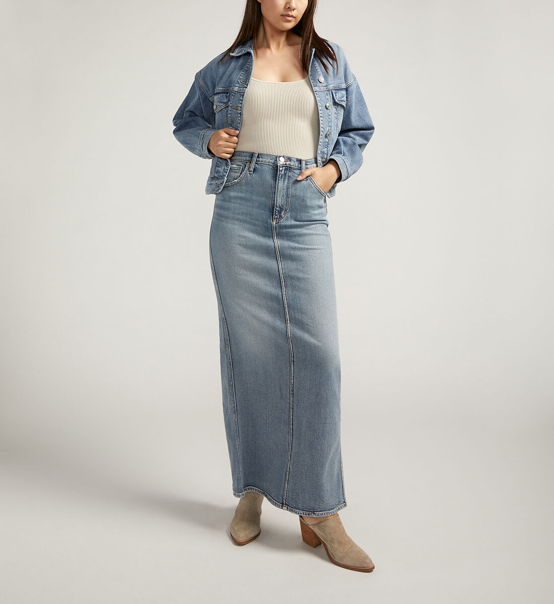 High waisted long back skirt deals