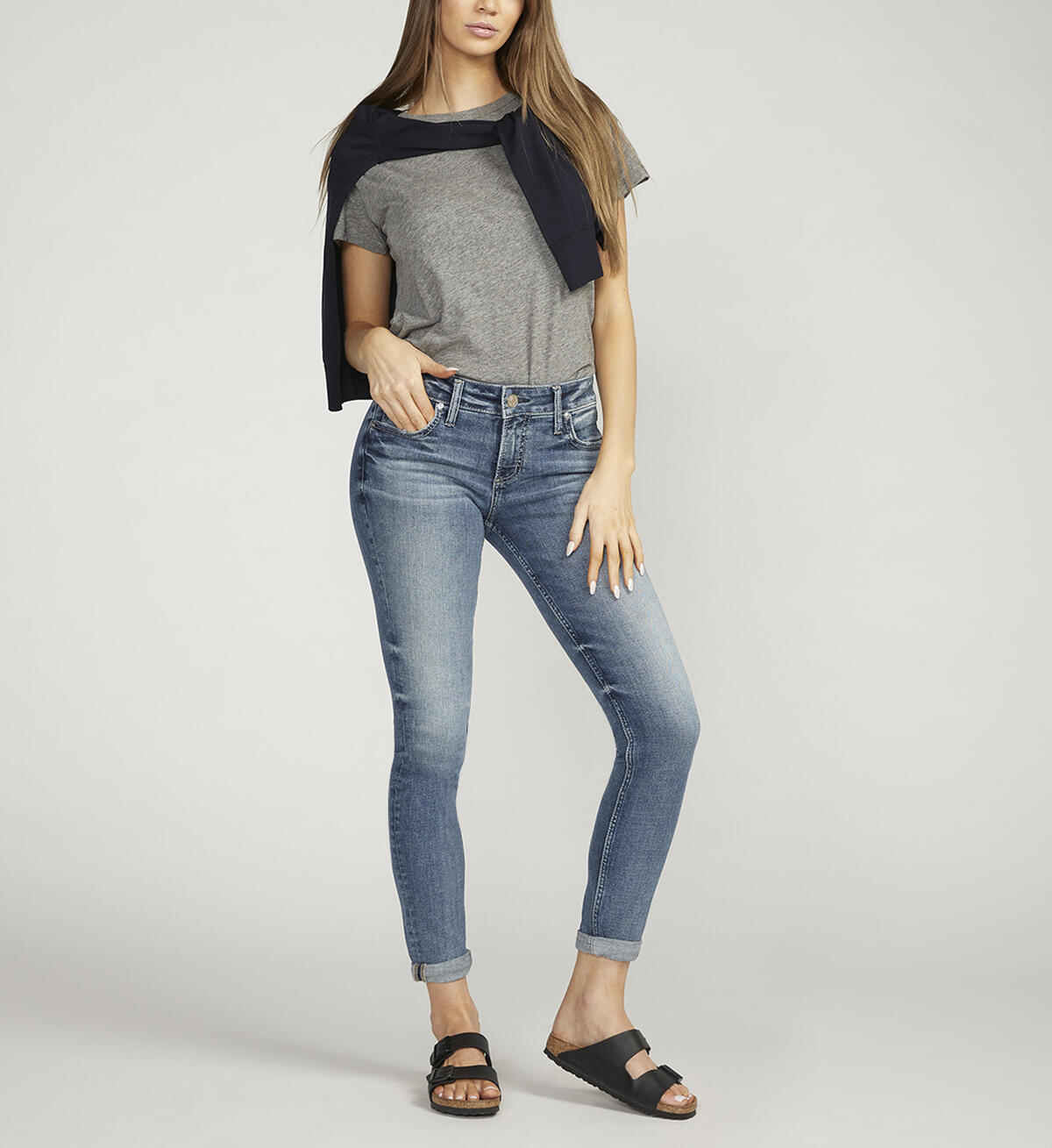 Girlfriend Mid Rise Slim Leg Jeans, , hi-res image number 0