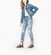 Shelby - Cropped Girlfriend Denim Jacket With Frayed Hem, , hi-res image number 0