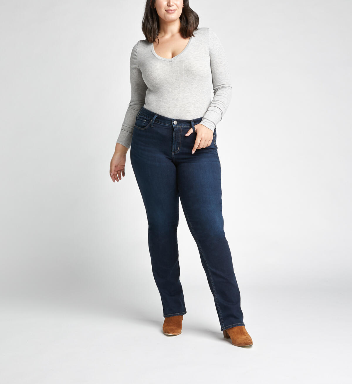 Avery High Rise Slim Bootcut Jeans Plus Size, Indigo, hi-res image number 0