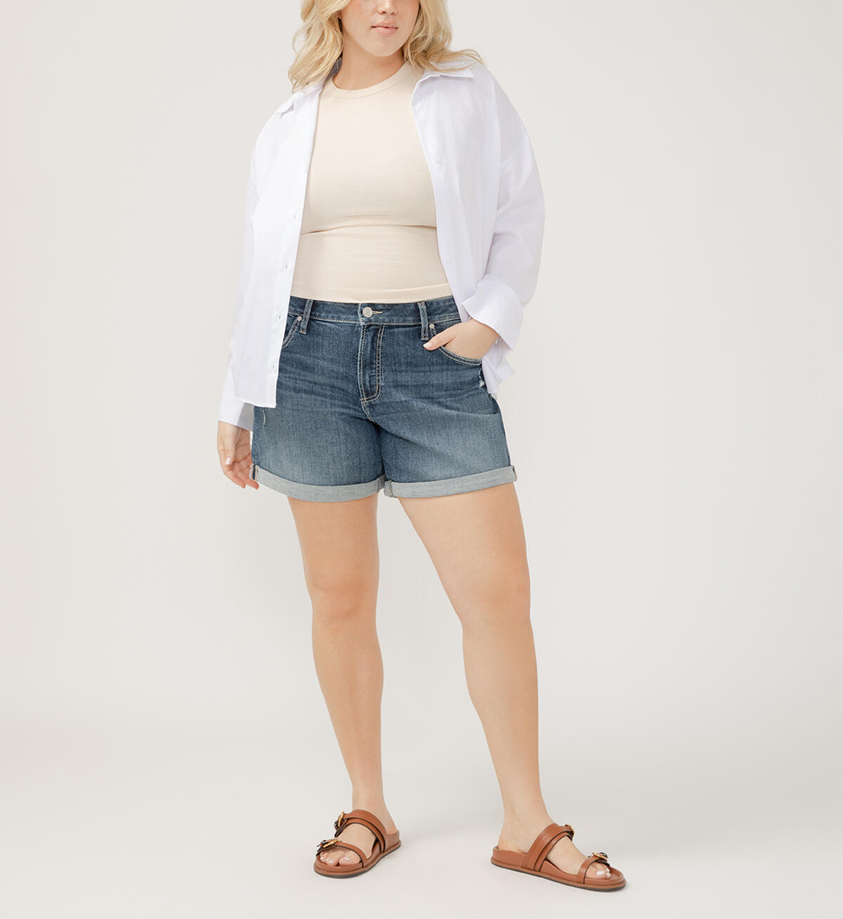 Boyfriend Mid Rise Shorts Plus Size, , hi-res image number 0