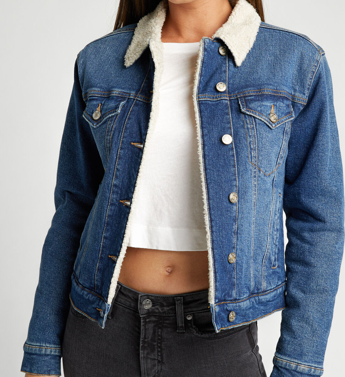 Buy Selena Sherpa Denim Jacket In Indigo for CAD 129.00 Silver