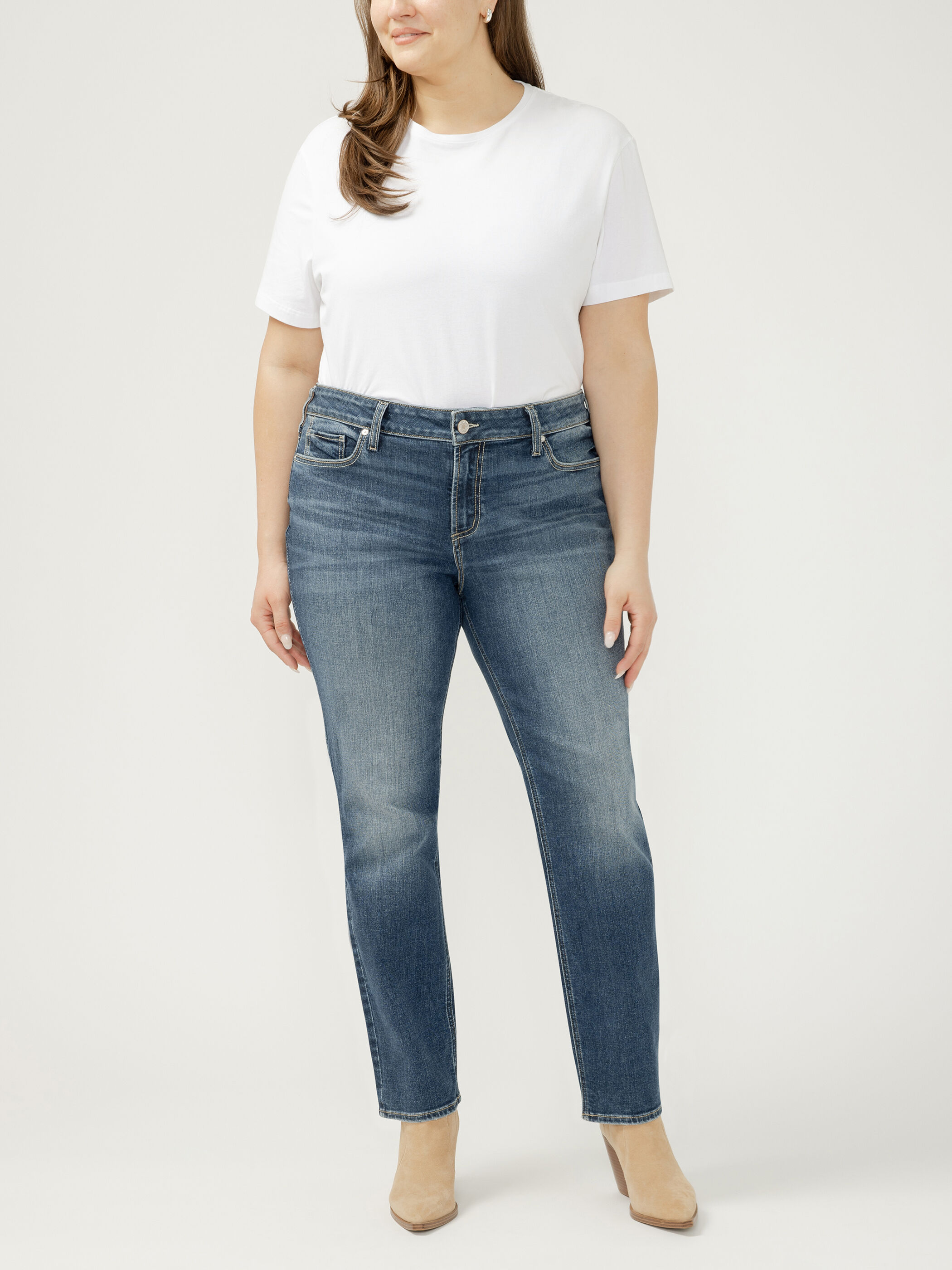 Women's Elyse Mid Rise Straight Leg Jeans Plus Size (Half Moon) Size 20W by Silver Jeans