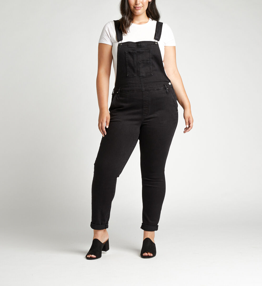 Plus size black short overalls sale