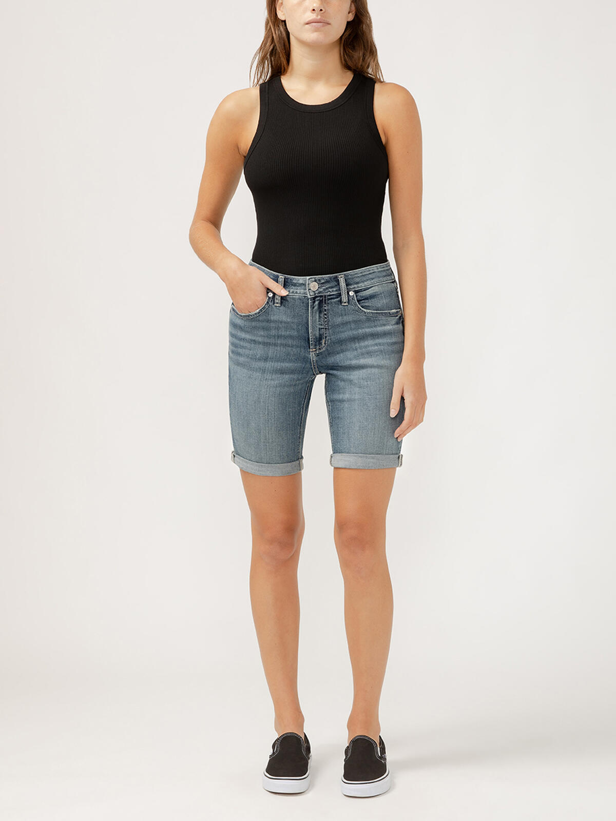 Elyse Mid Rise Luxe Stretch Bermuda Shorts image number 0