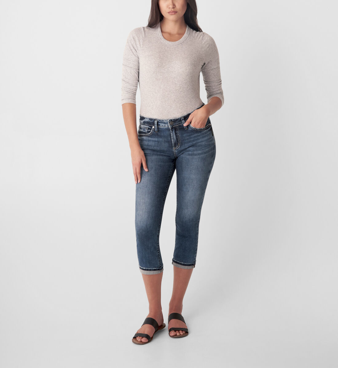 Grey capri jeans sale