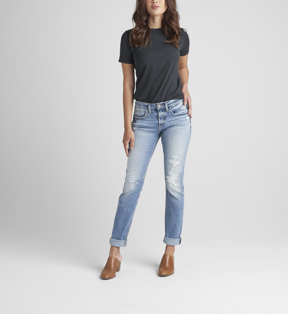 Boyfriend Mid Rise Slim Leg Jeans, , hi-res image number 0
