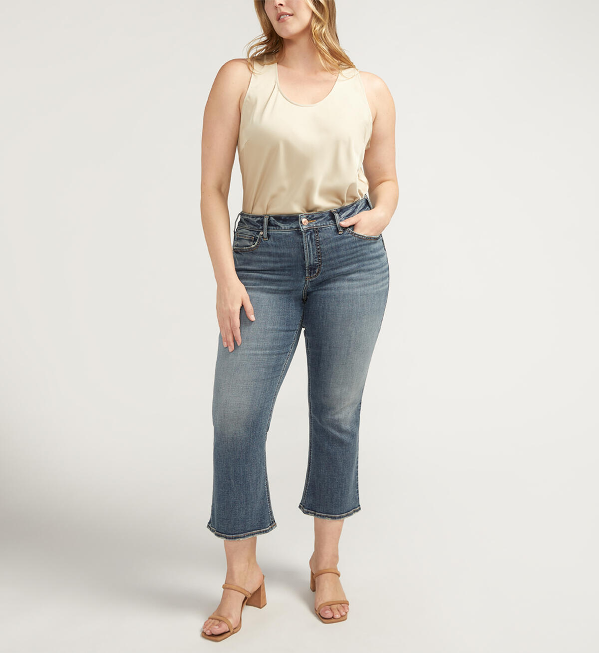 Suki Mid Rise Cropped Flare Jeans Plus Size, , hi-res image number 0