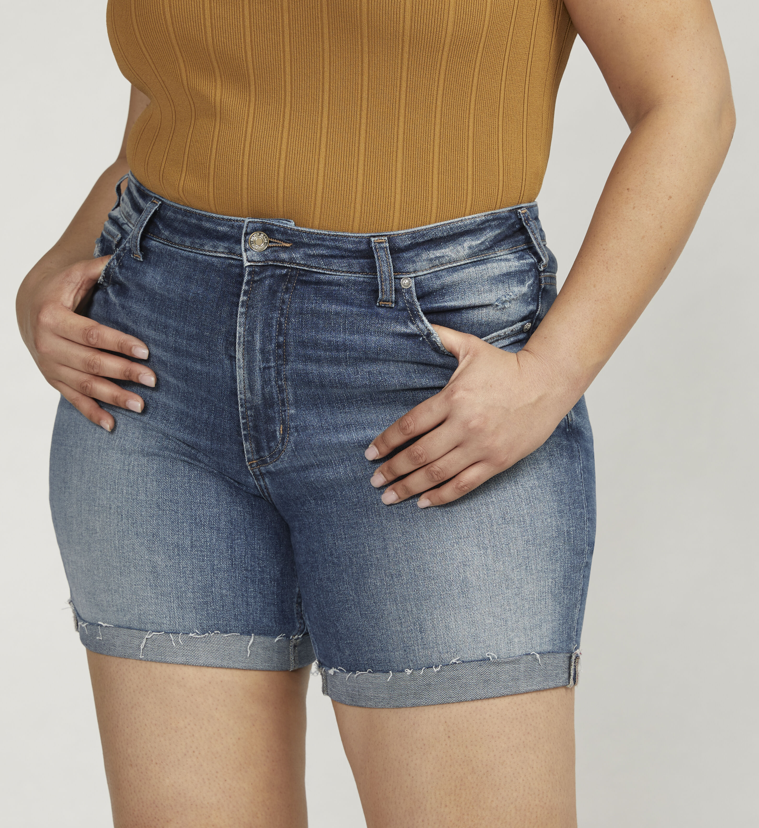 Plus size knee length denim clearance shorts