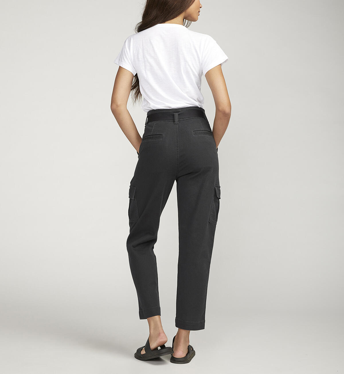 Relaxed Cargo High Rise Tapered Leg Jeans, Black, hi-res image number 1