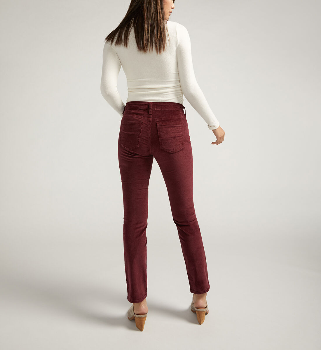 Women's Suki Mid Rise Straight Leg Corduroy Pant (Bordeaux) Size 30 by Silver Jeans