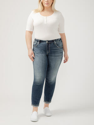 Boyfriend Mid Rise Slim Leg Luxe Stretch Jeans Plus Size