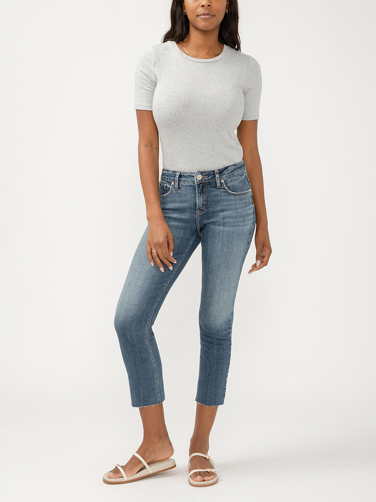 Elyse Mid Rise Straight Leg Ankle Jeans image number 0