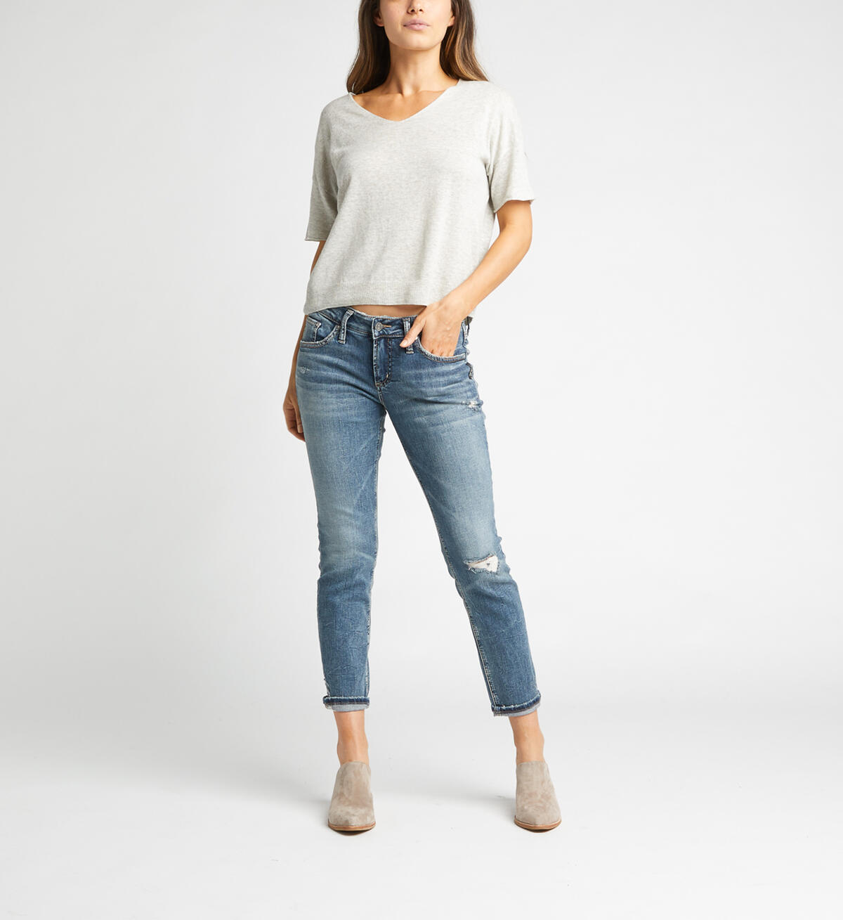 Boyfriend Mid Rise Slim Leg Jeans, , hi-res image number 0