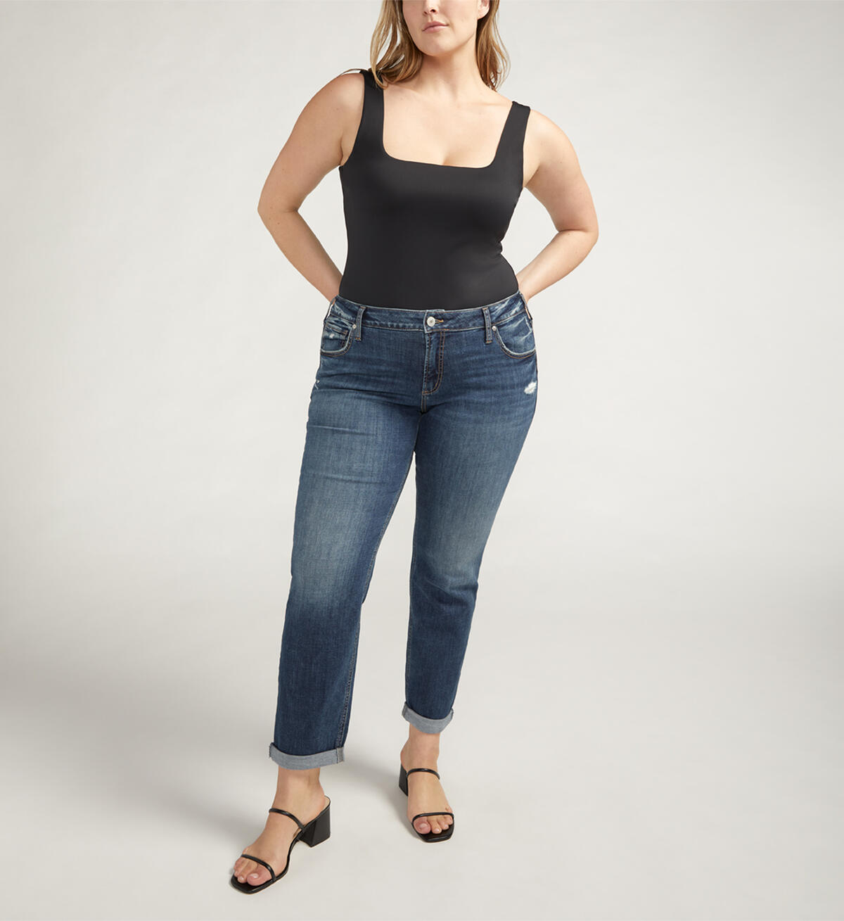 Boyfriend Mid Rise Slim Leg Jeans Plus Size, , hi-res image number 0