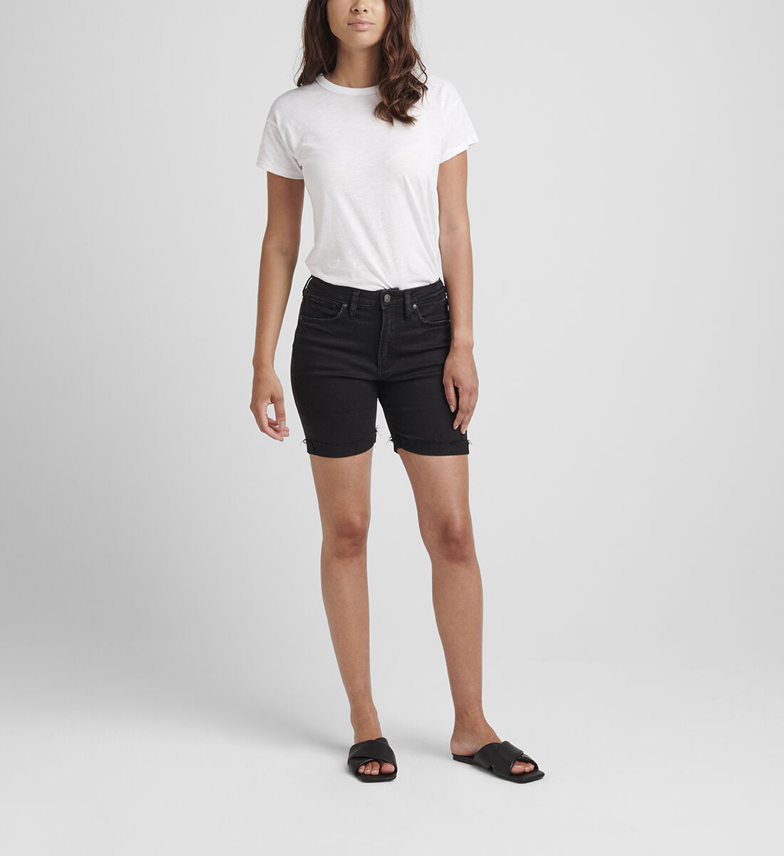 High rise long deals denim shorts