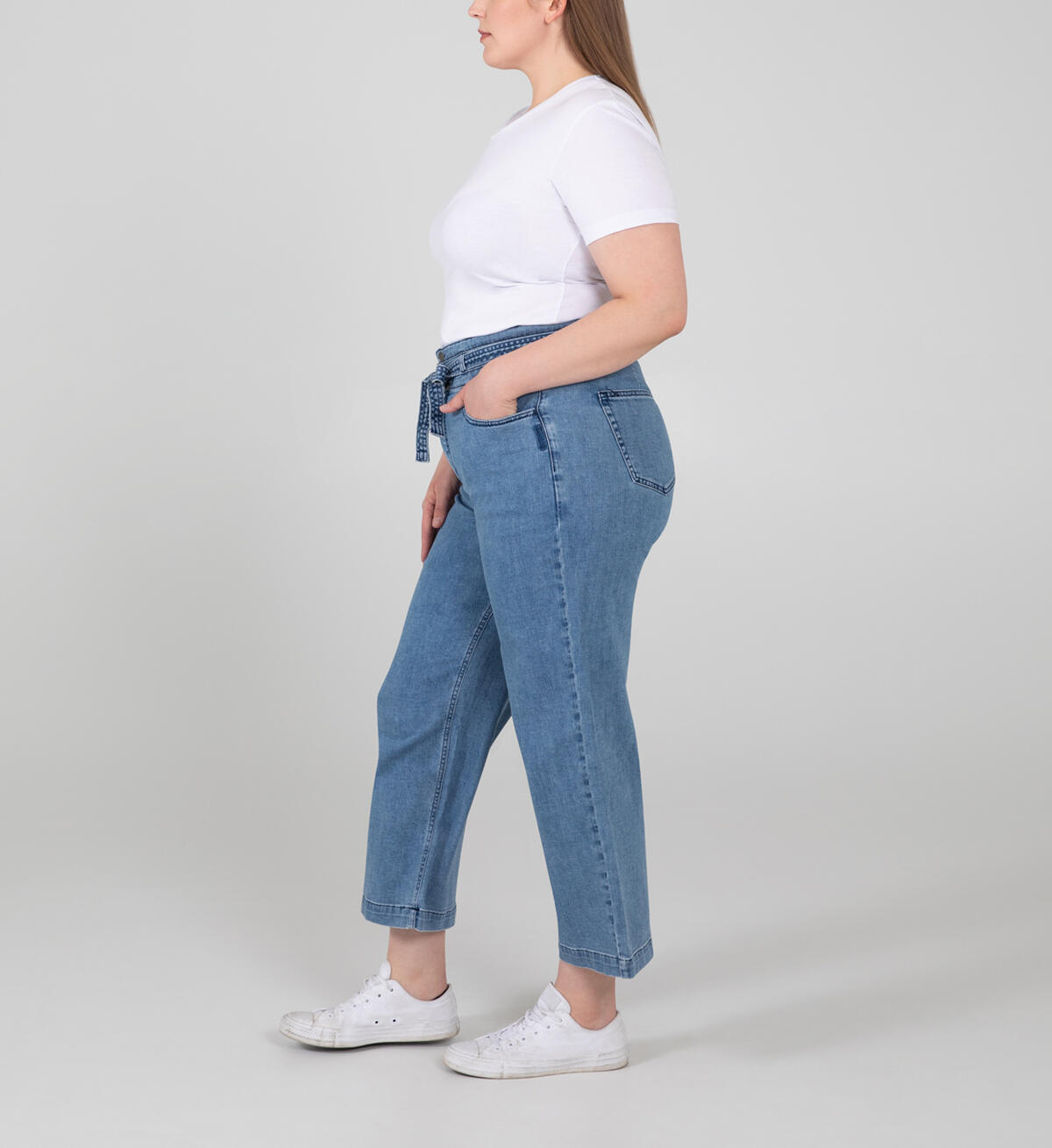 Belted High Rise Wide Leg Crop Jeans Plus Size, , hi-res image number 2