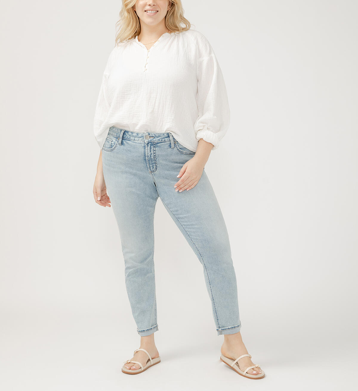 Girlfriend Mid Rise Slim Leg Jeans Plus Size, , hi-res image number 0