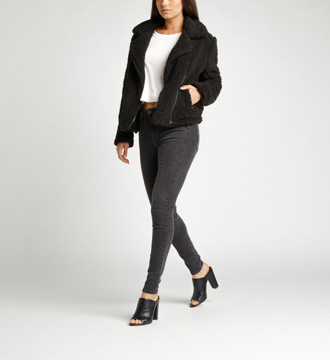 Black teddy biker jacket sale