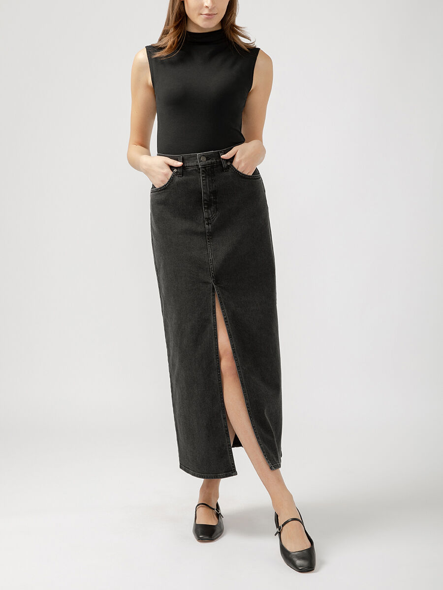 Women's Front-Slit Maxi Jean Skirt (Black) Size 27 by Silver Jeans