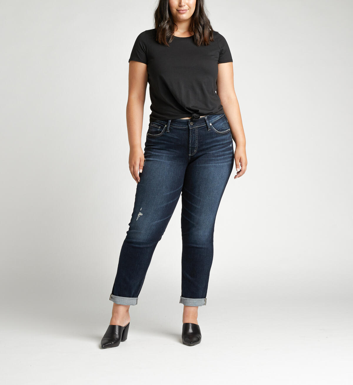 Boyfriend Mid Rise Slim Leg Plus Size Jeans, , hi-res image number 3
