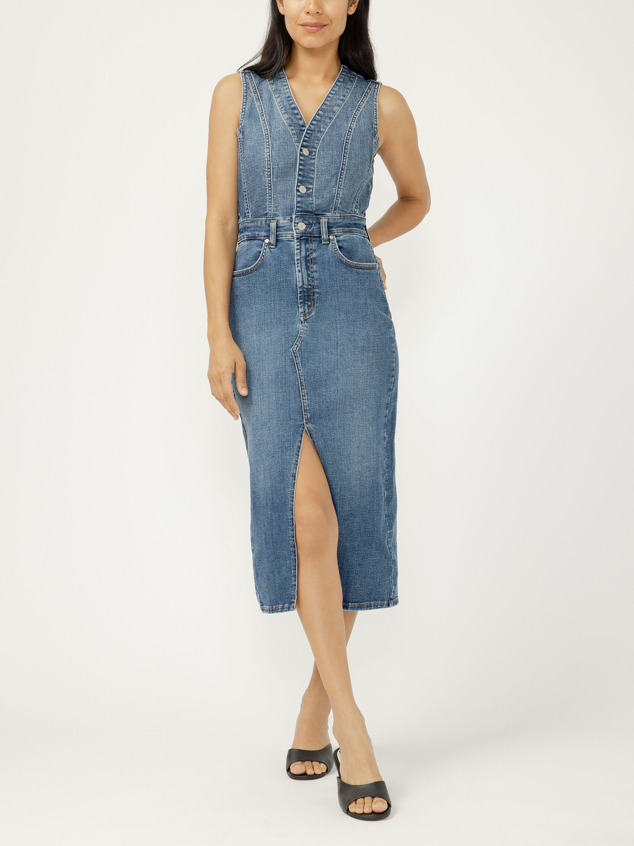 Women's Denim Vest Midi Dress (Upney) Size XS by Silver Jeans