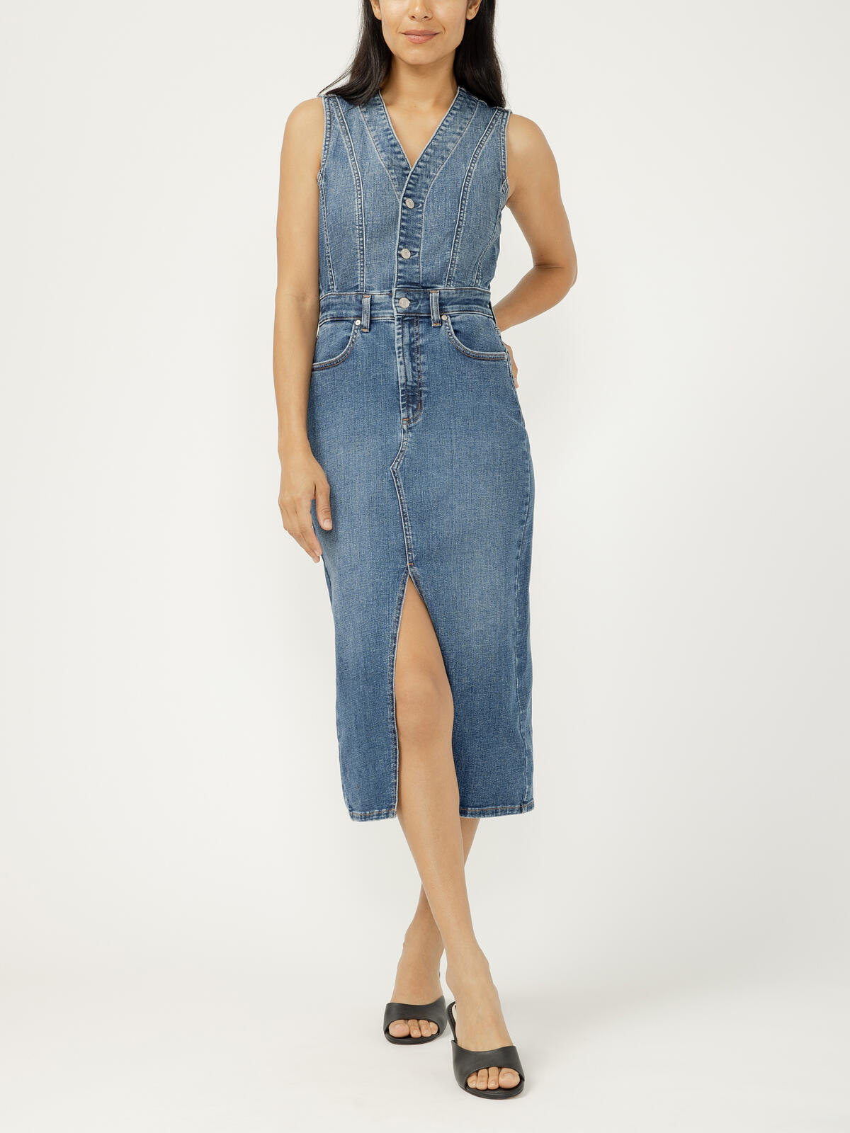 Denim Vest Midi Dress image number 0