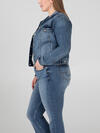 Notched Crop Denim Jacket Plus Size - Eco-Friendly Fabric image number 2