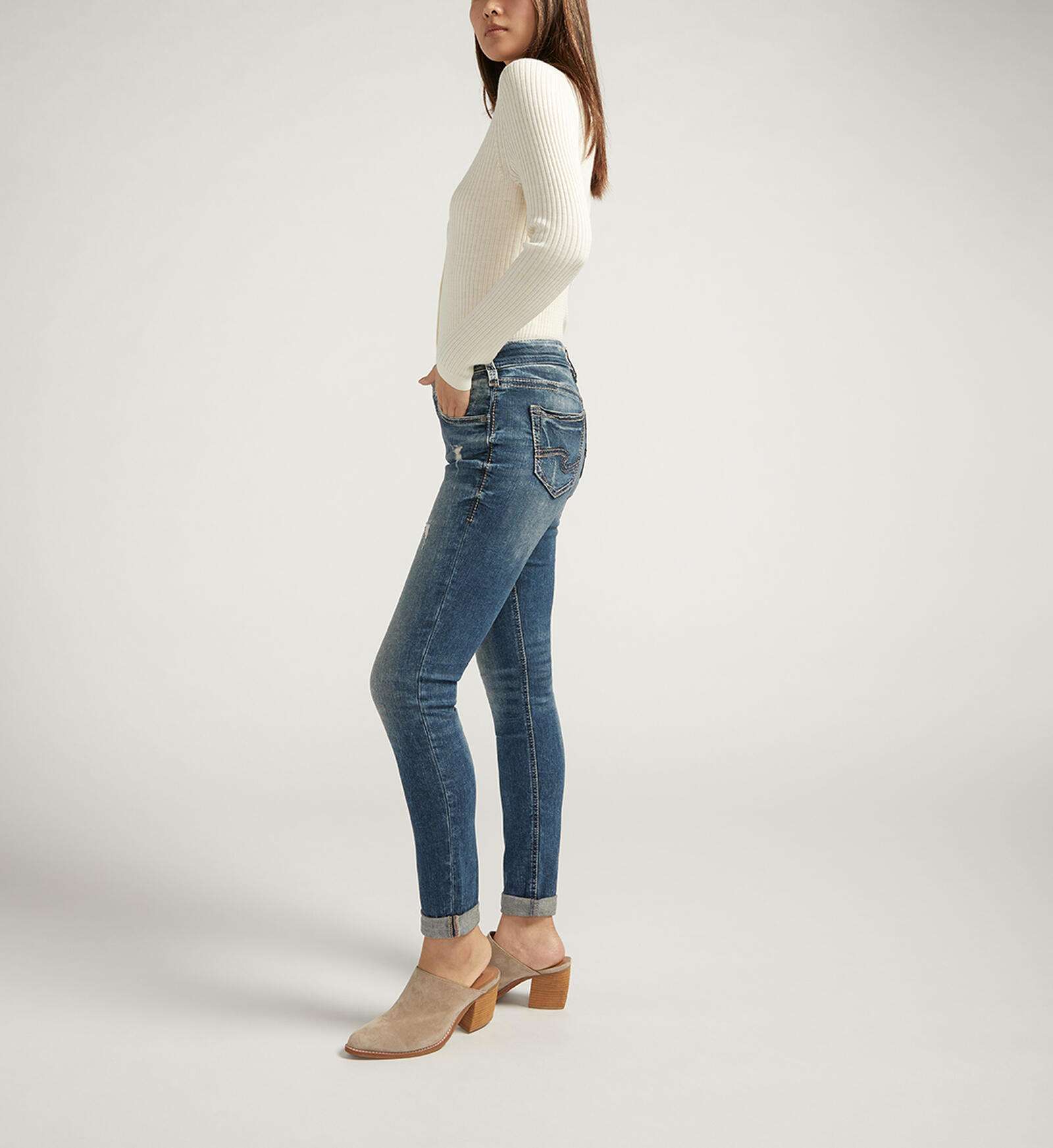 Buy Girlfriend Mid Rise Skinny Leg Jeans for CAD 114.00 Silver Jeans
