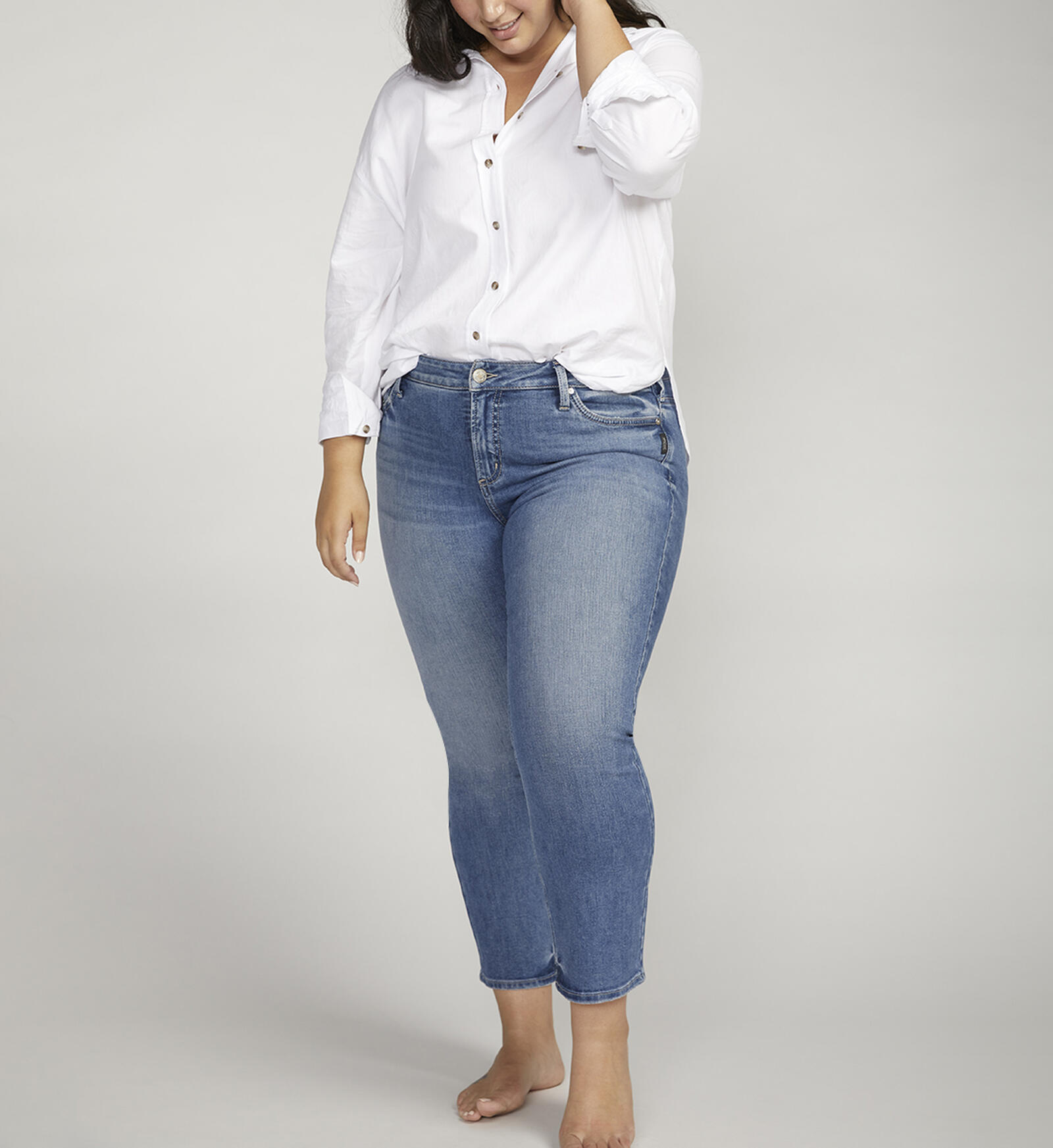 Buy Elyse Mid Rise Straight Leg Crop Jeans Plus Size for CAD 70.00