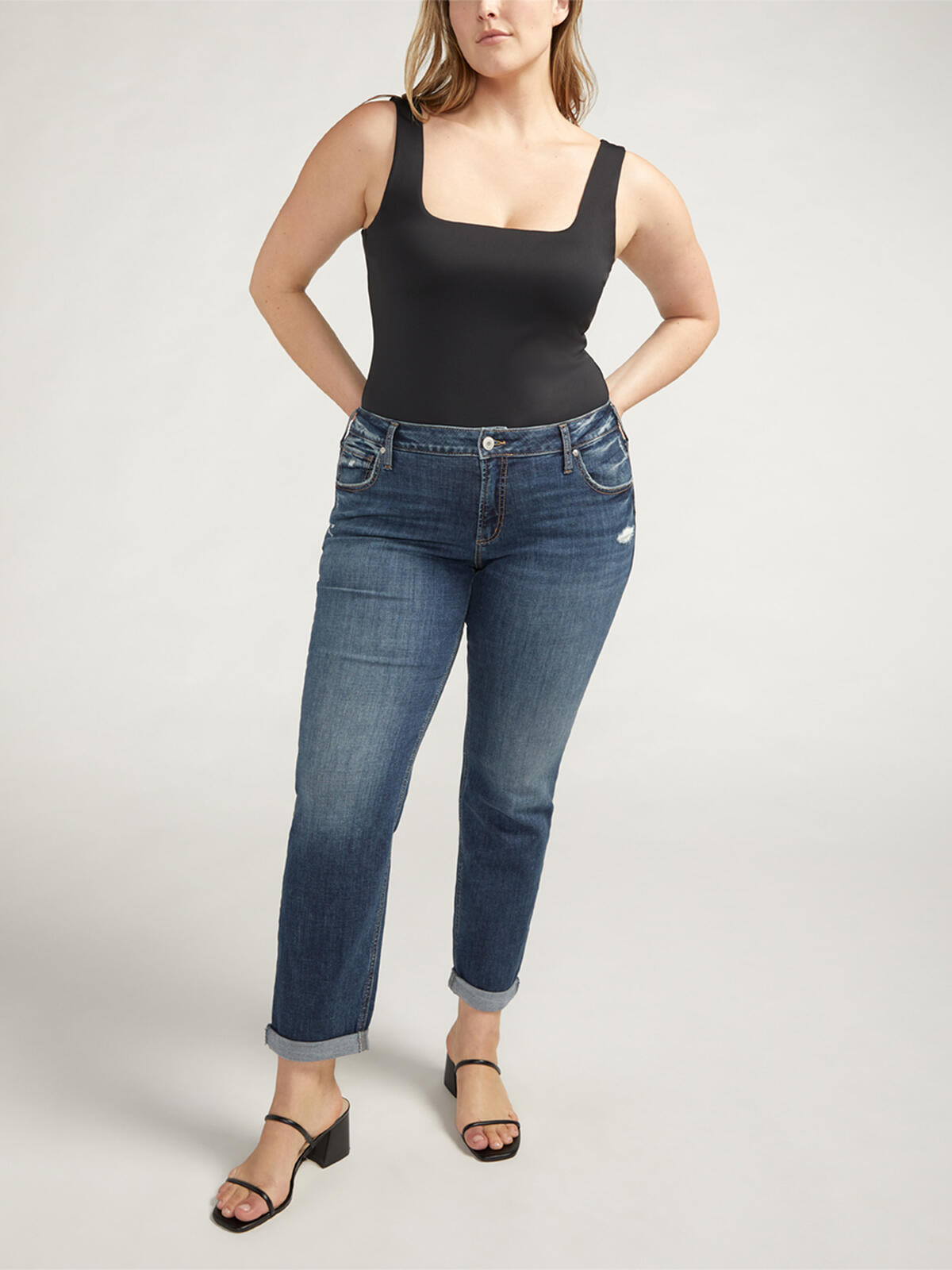 Boyfriend Mid Rise Slim Leg Jeans Plus Size image number 0