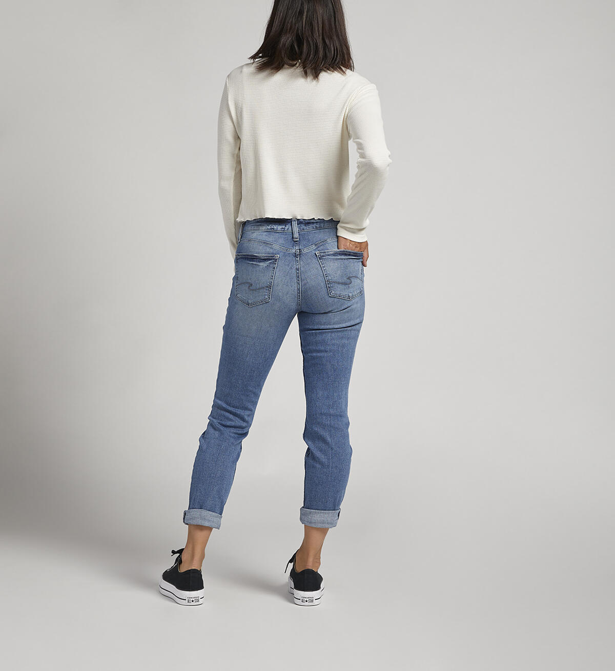 Boyfriend Mid Rise Slim Leg Jeans, Indigo, hi-res image number 1