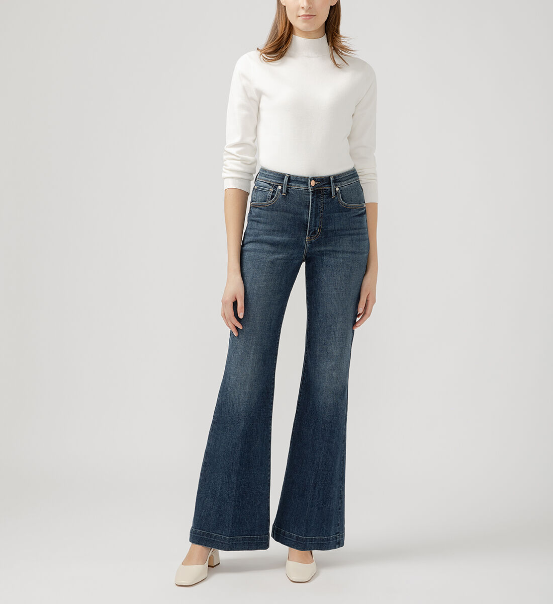 High rise flare leg jeans top