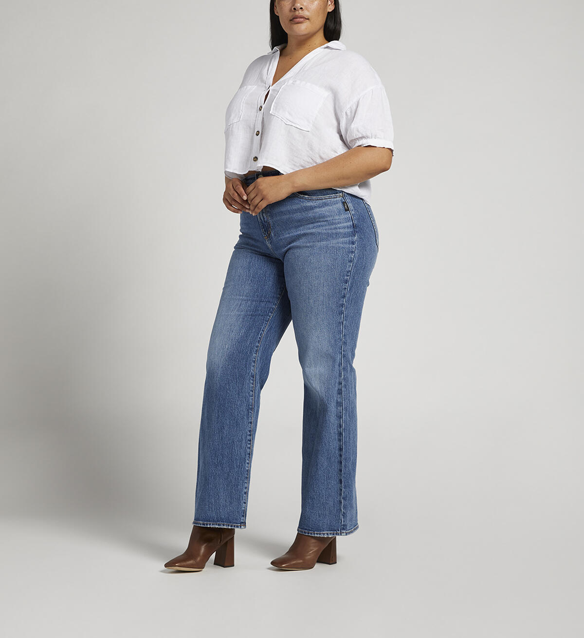 Highly Desirable High Rise Trouser Leg Jeans Plus Size, , hi-res image number 2