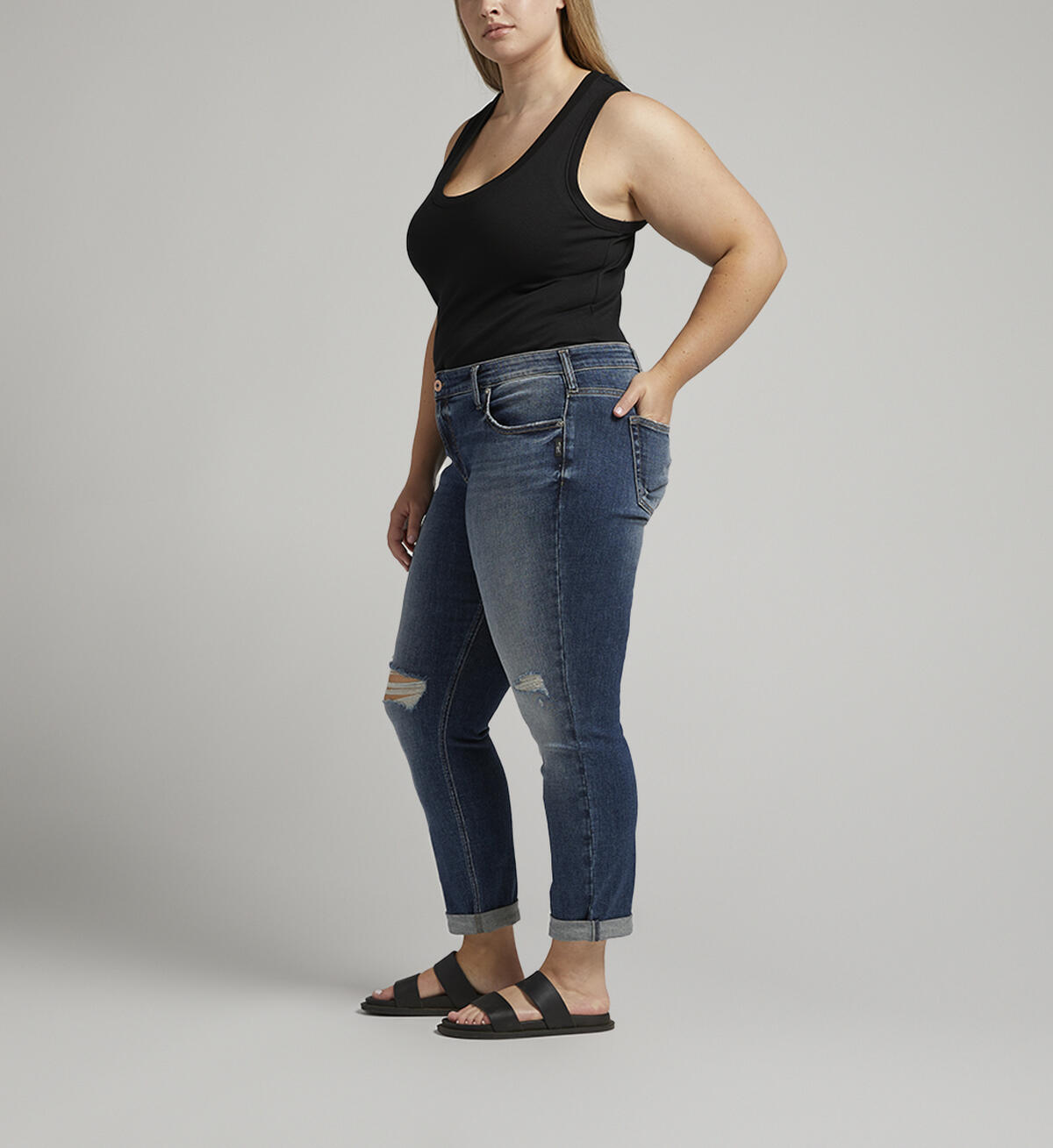 Boyfriend Mid Rise Slim Leg Jeans Plus Size, Indigo, hi-res image number 2