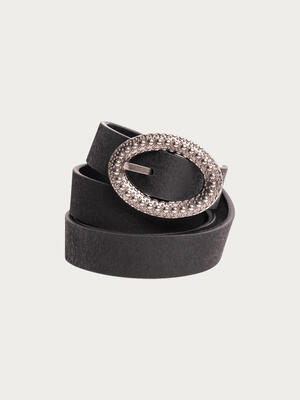 Women's Genuine Leather Belt with Textured Oval Buckle