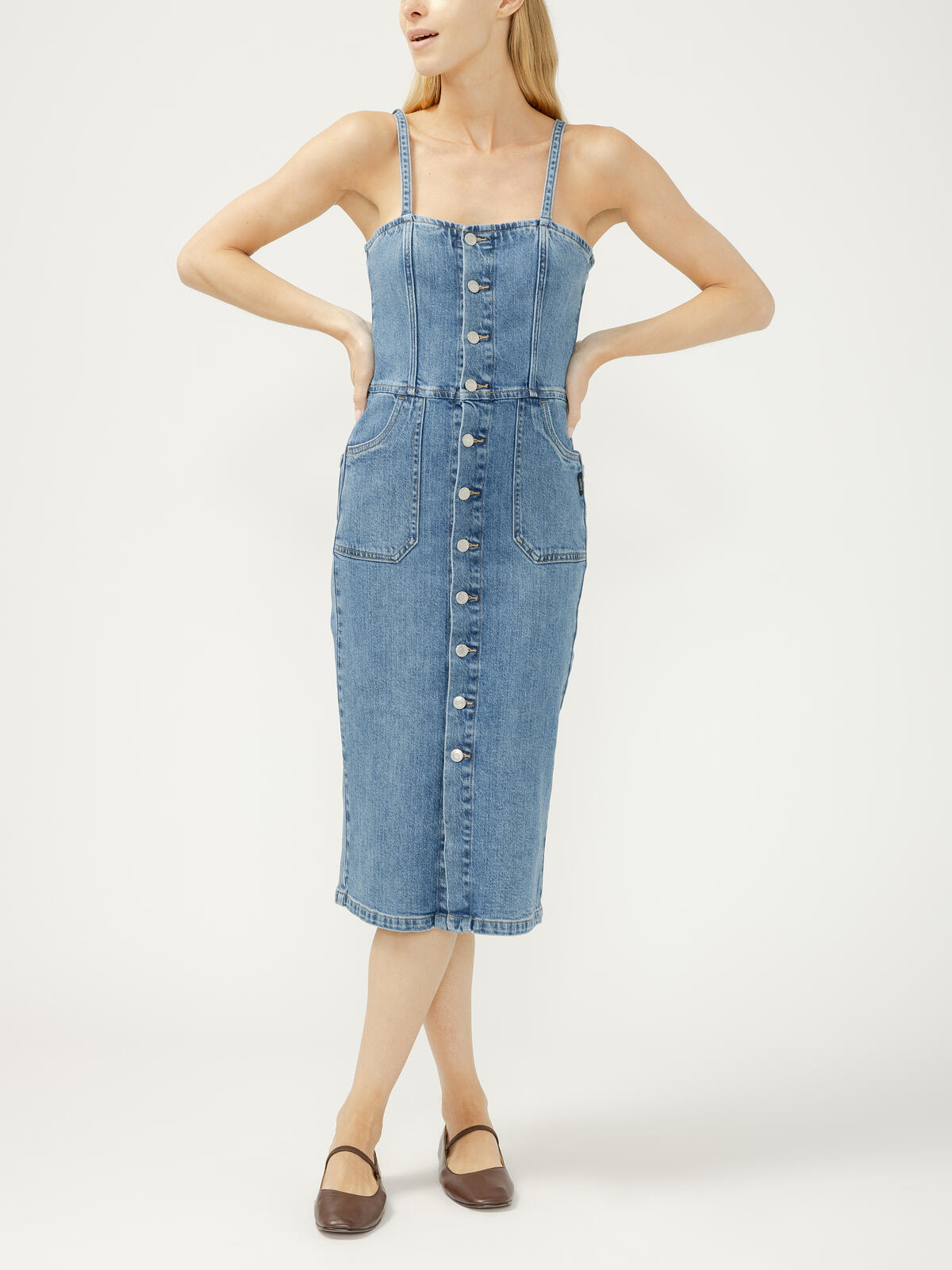 Button-Front Denim Midi Dress image number 0