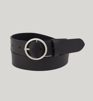 Women's Heavyweight Genuine Leather Belt with Circle Center Bar Buckle