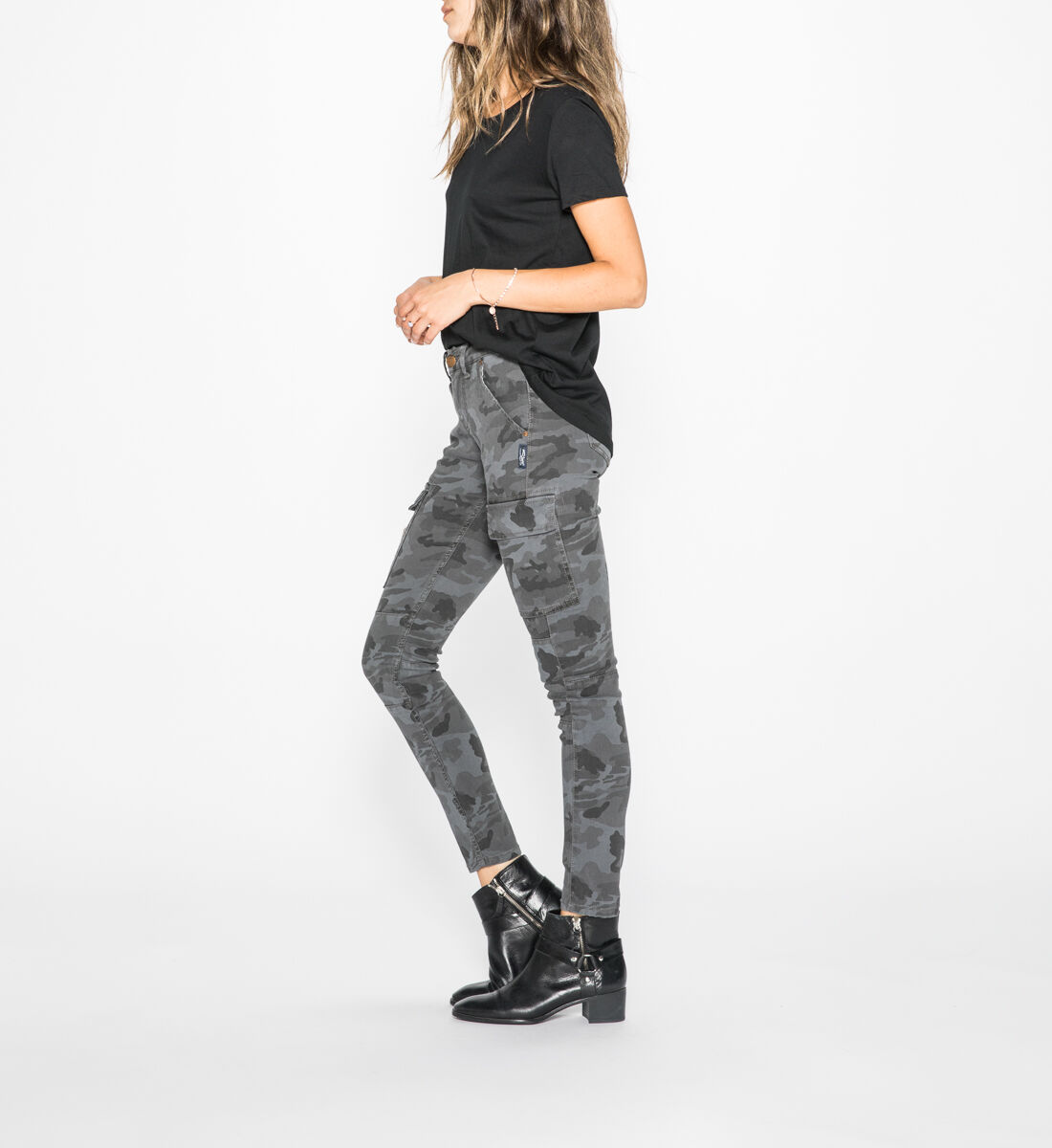Buy Skinny Cargo Mid Rise Skinny Leg Pants for CAD 90.00 Silver
